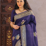 Deep Violet Khadi Tussar Saree With Meenakari Butta
