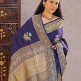 Deep Violet Khadi Tussar Saree With Meenakari Butta