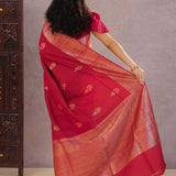 Cherry Red Munga Tussar Saree With Meenakari Butta