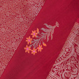 Cherry Red Munga Tussar Saree With Meenakari Butta