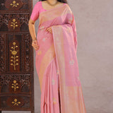 Light Pink Munga Tussar Saree With Meenakari Butta'S