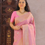 Light Pink Munga Tussar Saree With Meenakari Butta'S