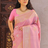 Light Pink Munga Tussar Saree With Meenakari Butta'S