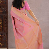 Light Pink Munga Tussar Saree With Meenakari Butta'S