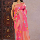 Pink Munga Tussar Saree With Meenakari Design
