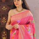 Pink Munga Tussar Saree With Meenakari Design