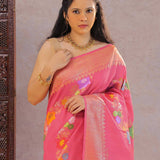 Pink Munga Tussar Saree With Meenakari Design