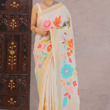 Cream Munga Tussar With Floral Design