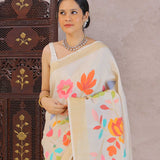 Cream Munga Tussar With Floral Design
