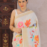 Cream Munga Tussar With Floral Design