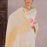 Cream Munga Tussar With Floral Design
