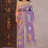 Lilac Purple Khadi Tussar Saree With Floral Design