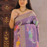 Lilac Purple Khadi Tussar Saree With Floral Design