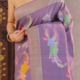 Lilac Purple Khadi Tussar Saree With Floral Design