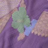 Lilac Purple Khadi Tussar Saree With Floral Design
