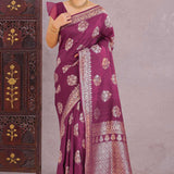 Burgundy Munga Tussar Saree With Floral Butta'S