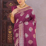 Burgundy Munga Tussar Saree With Floral Butta'S