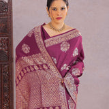 Burgundy Munga Tussar Saree With Floral Butta'S