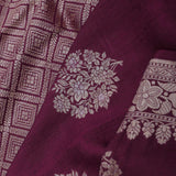 Burgundy Munga Tussar Saree With Floral Butta'S