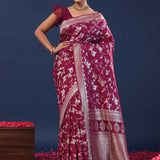 Mulberry Wood Banarasi Saree With Floral Jaal