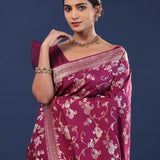 Mulberry Wood Banarasi Saree With Floral Jaal