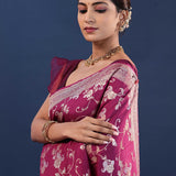 Mulberry Wood Banarasi Saree With Floral Jaal