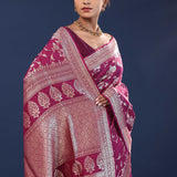 Mulberry Wood Banarasi Saree With Floral Jaal