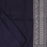 Navy Blue Banarasi Munga Tussar Silk Saree With Floral Jaal