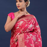 Vivid Burgundy Banarasi Saree With Floral Weaving