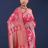 Vivid Burgundy Banarasi Saree With Floral Weaving