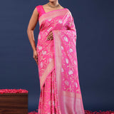Deep Cerise Pink Banarasi Saree With Floral Weaving