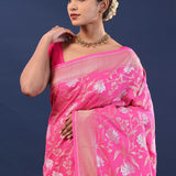Deep Cerise Pink Banarasi Saree With Floral Weaving