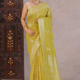 Warm Olive Green Munga Tussar Saree With Butti'S