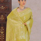 Warm Olive Green Munga Tussar Saree With Butti'S