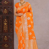 International Orange Munga Tussar Saree With Butta'S