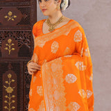 International Orange Munga Tussar Saree With Butta'S
