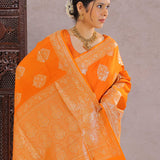 International Orange Munga Tussar Saree With Butta'S