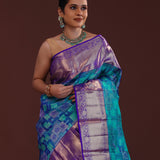 Blue Kanjivaram Silk Saree With Contrast Purple Border