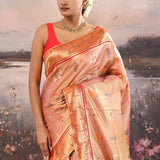 Dark Peach Paithani Saree With Animal Motifs
