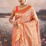 Dark Peach Paithani Saree With Animal Motifs