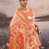 Dark Peach Paithani Saree With Animal Motifs