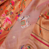 Dark Peach Paithani Saree With Animal Motifs