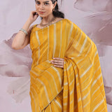 Mustard Yellow Banarasi Saree With Stripes