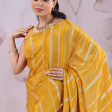 Mustard Yellow Banarasi Saree With Stripes