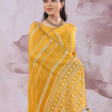 Mustard Yellow Banarasi Saree With Stripes