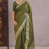 Mahendi Green Banarasi Silk Saree With Scallop Border
