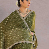 Mahendi Green Banarasi Silk Saree With Scallop Border