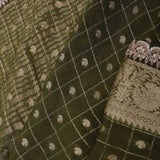 Mahendi Green Banarasi Silk Saree With Scallop Border