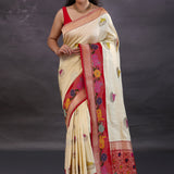 Off-White Banarasi Silk Saree With Meenakari Work