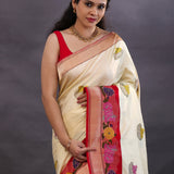 Off-White Banarasi Silk Saree With Meenakari Work